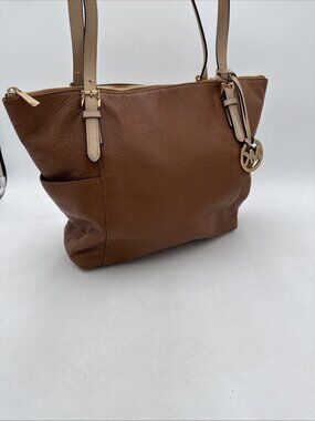 Michael Kors Charlotte Large Saffiano Brown Pebbled Leather Zip Top Tote Bag